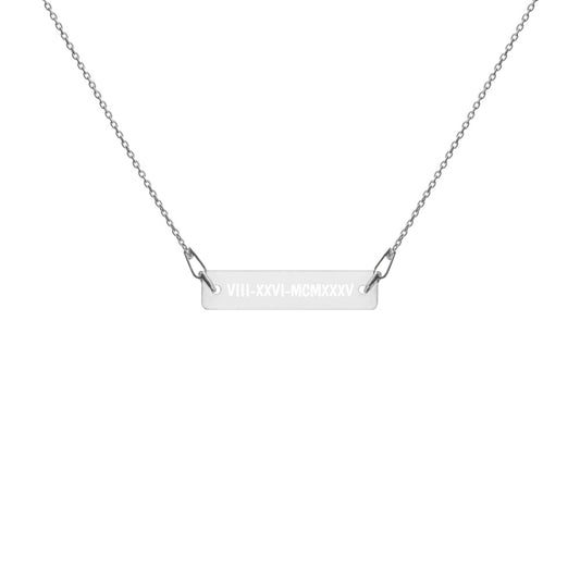 N_Engraved Roman Numeral Silver Bar Chain Necklace