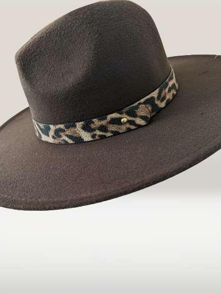 H_Wide Brim Fedora with Animal Print Trim