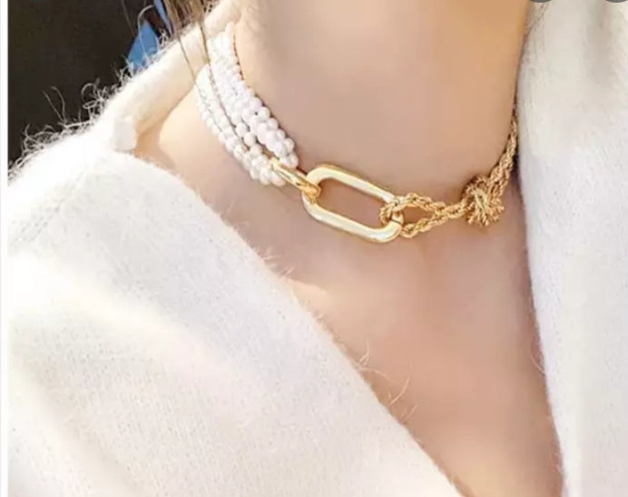 N_Classic Twist Knot Chain and Pearl Choker