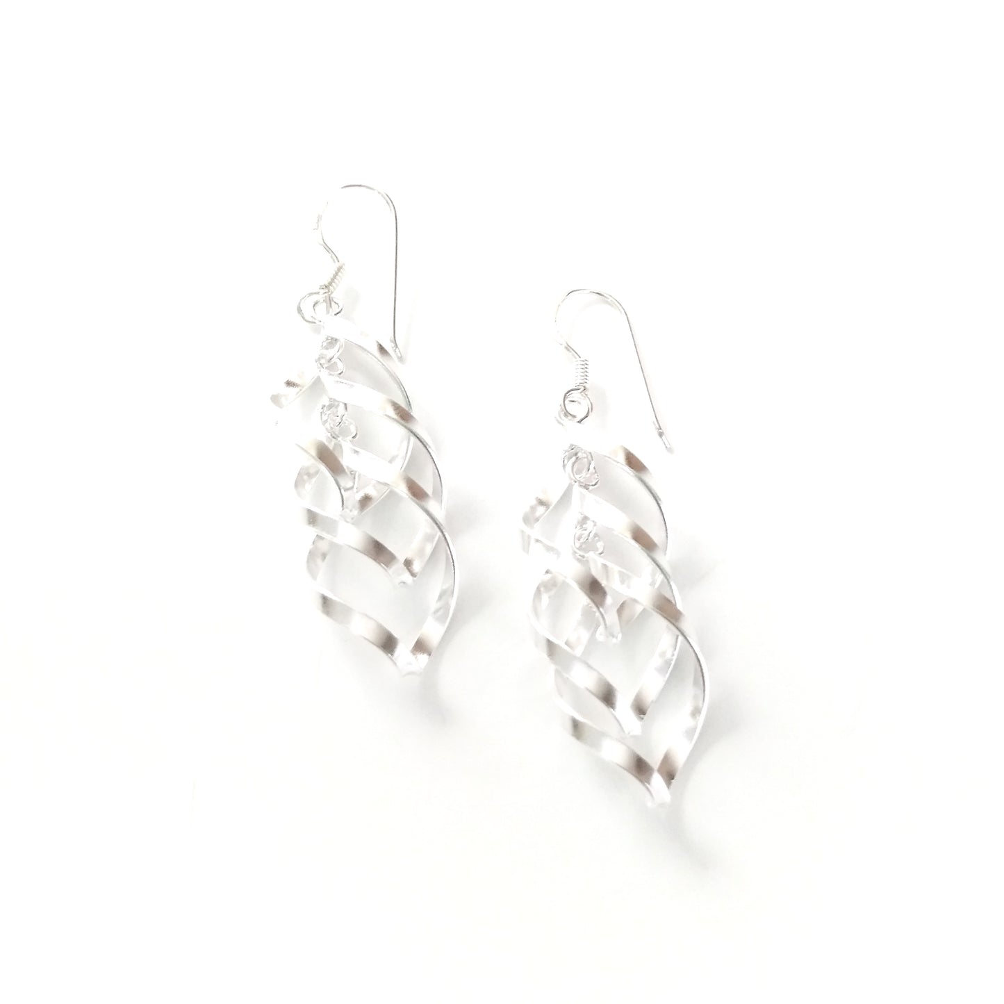 E_Sterling Silver Dangle Spiral Earrings