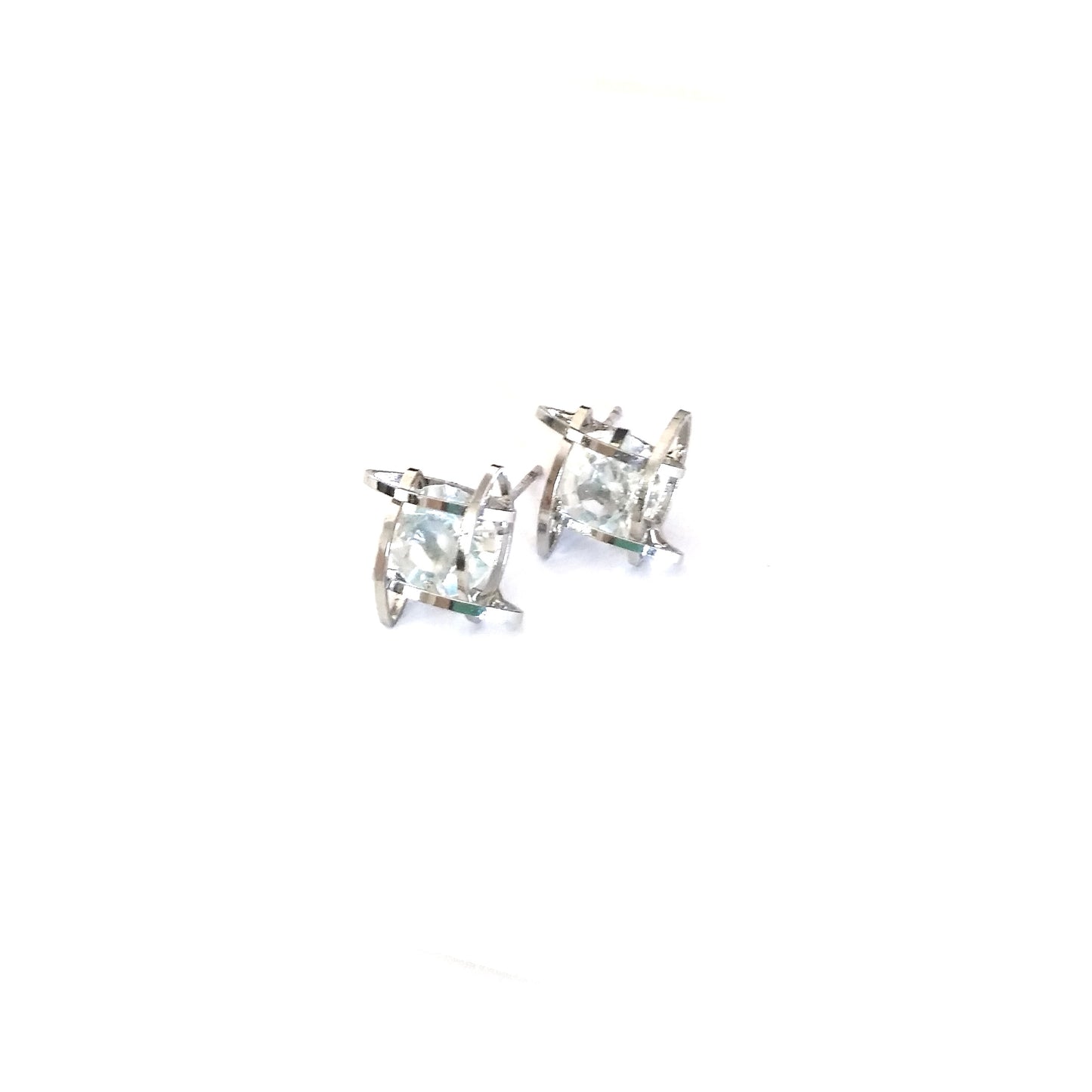 E_Silver Square Diamond Inspired Studs