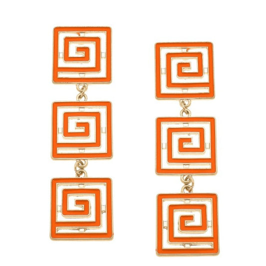 E_ Greek Key Drop Earrings (Orange)