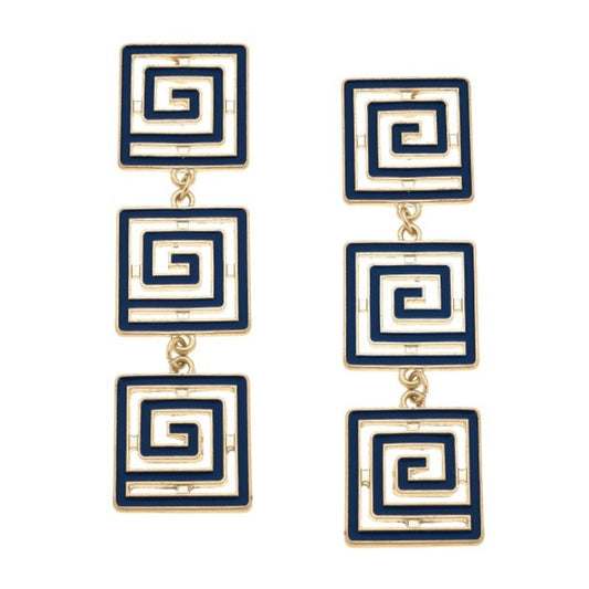 E_Greek Key Drop Earrings (Navy)