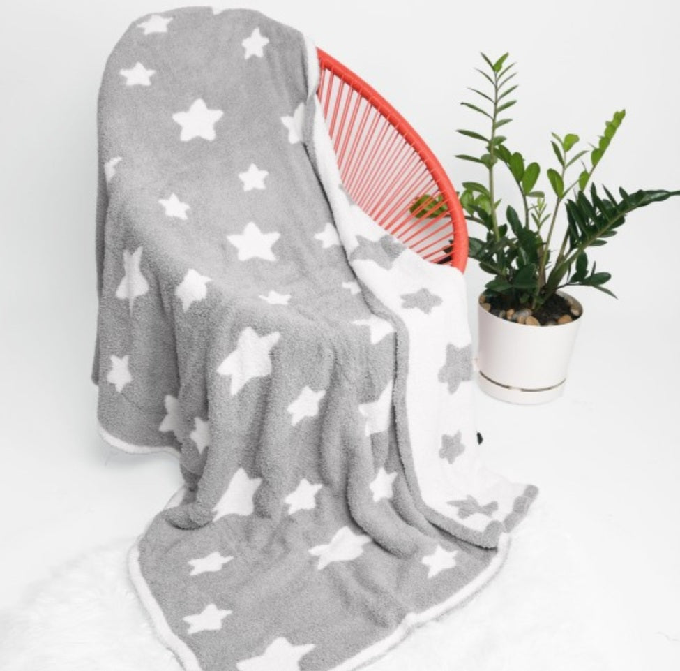 Super soft reversible gray with white stars and white side with gray stars blanket