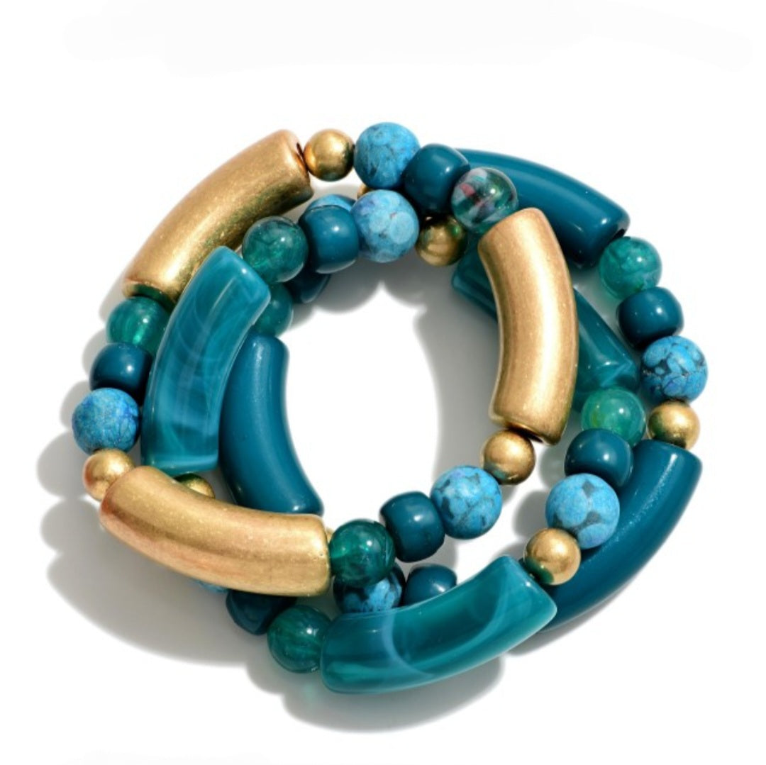 B_ Teal and Gold Stretch Bracelets