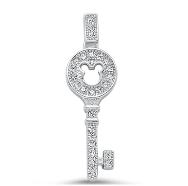 N_Silver Rhinestone Key Charm Necklace