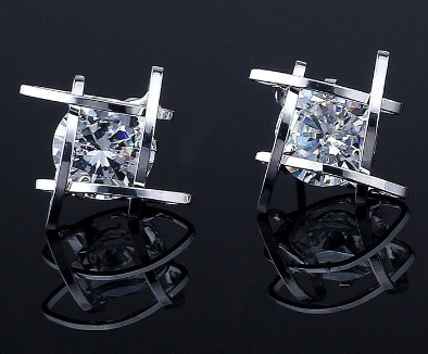 E_Silver Square Diamond Inspired Studs