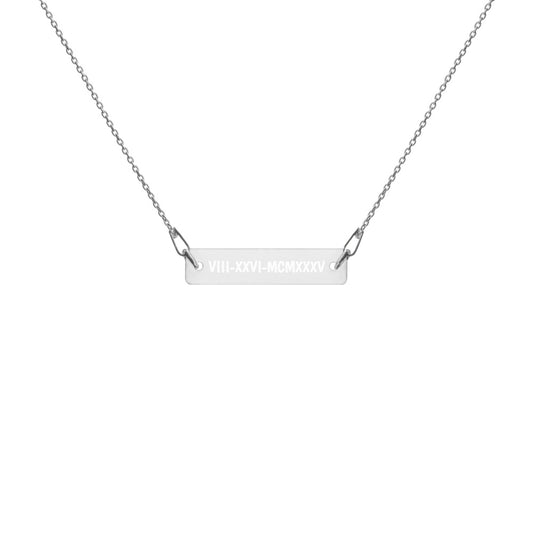 N_Engraved Roman Numeral Silver Bar Chain Necklace